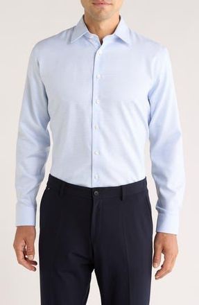 Nordstrom Trim Fit Microcheck Premium Non Iron Cotton Button-Up Shirt in Blue Stag Texture at Nordstrom Rack, Size 15.5