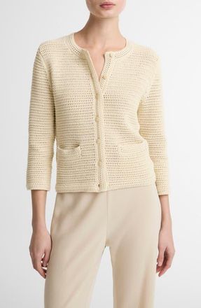 Vince Cotton Open Stitch Cardigan in Natural at Nordstrom, Size Xx-Small