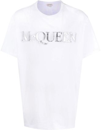 Alexander McQueen Mens Alexander McQueen Spray Crush Logo Print T-Shirt in White - Size: 44