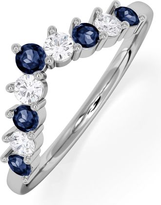 The Diamond Store Sapphire and Lab Diamond Wishbone Ring in 9K White Gold