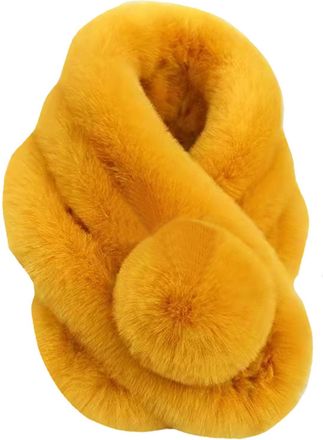 Lina & Lily Unisex Faux Fur Winter Collar Neck Scarf with Pom Pom Soft Fluffy (Mustard)