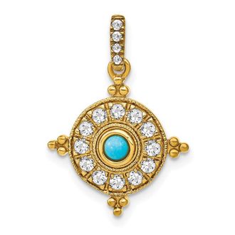Diamond2Deal 14k Yellow Gold Turquoise and White Topaz Pendant