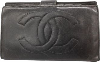 Chanel Black Leather Long Wallet (Bi-Fold) (Pre-Owned)