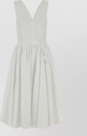 Prada poplin dress flared skirt floral embellishment sleeveless