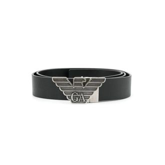 Emporio Armani Belts, male, Black, Size: ONE SIZE Black Leather Logo Buckle Belt