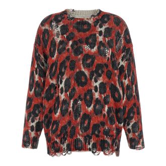 R13 Printed Oversized Jumper - female - R13 - Round-neck Knitwear - Red - XS - Knitwear