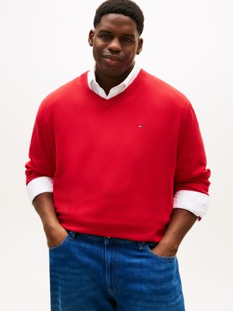 Tommy Hilfiger Big & Tall V-Ausschnitt-Pullover BT-ESSENTIAL COTTON, Herren, Gr. 4XL, medium rot, Strick, Obermaterial: 100% Baumwolle, TOMMY HILFIGER BIG & TALL, normal normal