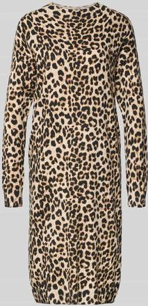 Christian Berg Knielanges Strickkleid aus Viskose in Leo-Optik in Sand, Größe XXL