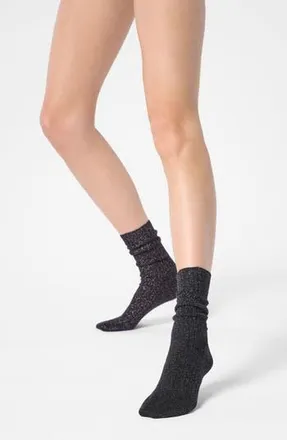Orobl&ugrave; Diamond Rib Crew Socks in Black/Silver at Nordstrom Rack