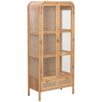 Wanderlust Deco Vitrina De Madera Y Rat&aacute;n Marr&oacute;n 72x40.5x160h Cm