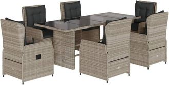 vidaXL Set Comedor Jard&iacute;n 7 Pzas Y Cojines Rat&aacute;n Sint&eacute;tico Gris Claro Vidaxl