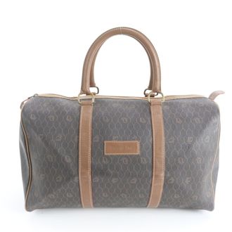 Dior Black Brown Leather Coated Canvas Boston Bag Tote Bag (Pre-Owned)