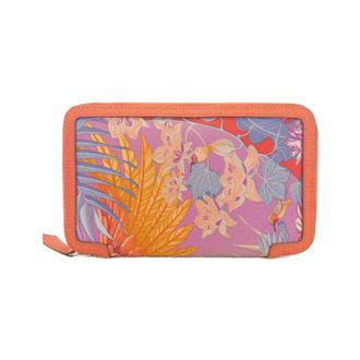 Herm&egrave;s Soie Cool Cyclamen Pink Rose Jaipur Epsom Leather Silk Long Wallet (Bi-Fold) (Pre-Owned)