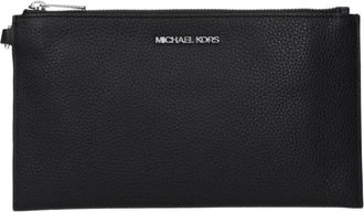 Michael Kors Zwarte leren clutch met voorlogo - Dames - Clutches - Zwart - ONE Size - Leer - Tassen