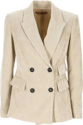 D.exterior Dubbelrijige Blazer met Corduroy-effect - Dames - Blazers - Beige - S - Jassen