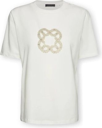 Elena Miro Katoenen T-shirt met Monogram Borduurwerk - Dames - T-shirts - Wit - XS - Katoen - Tops