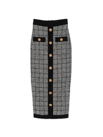 Balmain Black Checks Midi Skirt