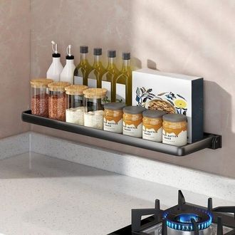 OEM Estanter&iacute;a De Cocina, Especiero, Plegable, 50&times;12,7&times;3 Cm - Almacenamiento De Cocina Sin Taladrar, Para Especias, Multifuncional - Negro