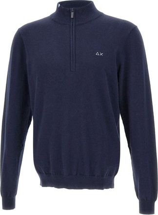 Sun 68 Blauwe Trui met Hoge Kraag - Heren - Coltruien - Blauw - S - Katoen - Truien & Vesten