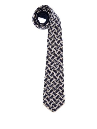Drumohr cashmere geometric-pattern tie - Blue
