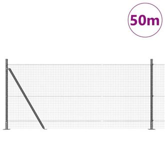Berkfield Home Modern Welded Wire Fence with 13 Flanged Posts Grey 0.8x100 m Steel