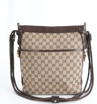 Gucci Gg Canvas Brown Gg Canvas Leather Handbag Shoulder Bag Tote Bag (Pre-Owned)