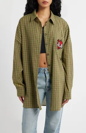 Dressed in Lala Soul Searching Cotton Button-Up Shirt in Green Plaid at Nordstrom, Size Large/x-Large