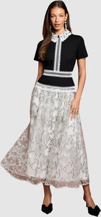 Coast Embroidered Mesh Skirt Midaxi Dress in Mono at Nordstrom, Size 12
