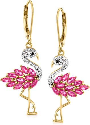 Ross-Simons Pink Topaz and. White Zircon Flamingo Drop Earrings With Black Spinel Accents in 18kt Gold Over Sterling