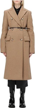 Sportmax Sportmax, Double-Breasted Coats, female, Brown, Size: S Classic Wool Belted Coat