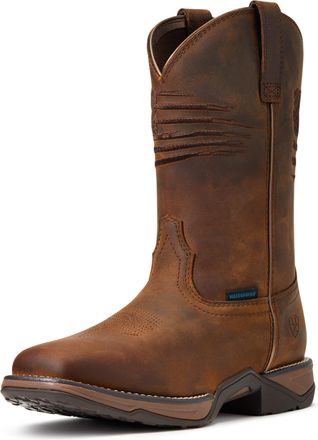 Ariat Womens Anthem Patriot Waterproof Western Boots in Distressed Brown, B Medium Width, Size 6.5, by Ariat