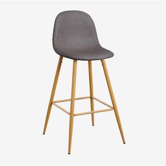 Sklum Sklum - Taburete Alto En Polipiel Glamm Gris Antracita Madera Natural