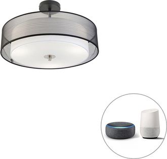 QAZQA Qazqa - Smart Ceiling Light Black with White 50 cm Incl. 3 Wifi A60 - Drum Duo