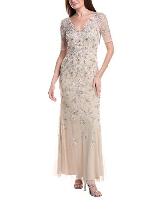 Adrianna Papell Beaded Mesh Long Dress
