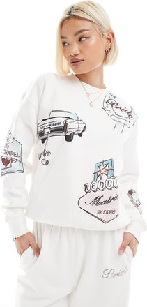 Six Stories Felpa da sposa color avorio con stampa a tema Las Vegas-Bianco