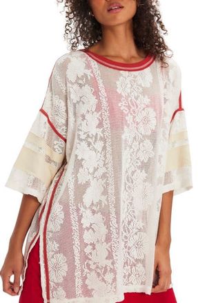 Free People Best Match Oversize Lace Mesh T-Shirt in Clean Ivory Combo at Nordstrom, Size X-Large