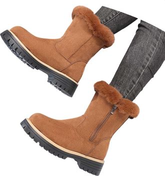 Generic Snow Boots for Women, Ankle Waterproof Fur Lined Walking Boots, Ladies Winter Warm Shoes, Side Zipper Lightweight Anti-Slip Girls Booties, Camping Bac