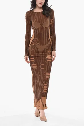 Diesel Knit Long Dress M-CALIMERA With Long Sleeves And Decorative Insets Diesel