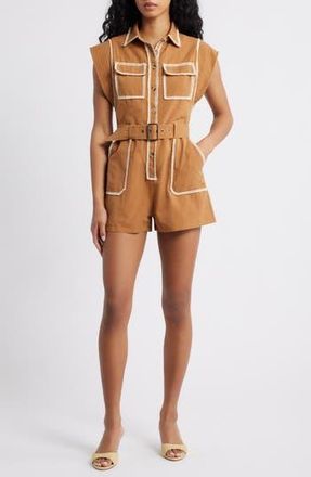 Ciebon Laurie Lace Belted Romper in Brown at Nordstrom Rack, Size Medium