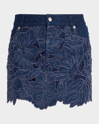 SIMKHAI Winnie Floral Denim Mini Skirt