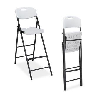 Relaxdays Relaxdays - 2 Taburetes De Cocina Altos Plegables, Con Respaldo, Banquetas Bar Pe Y Metal, 118x44,5x82 Cm, Blanco