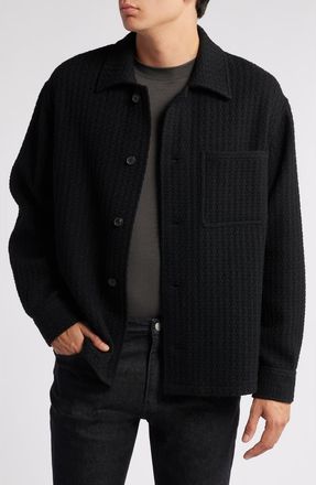 Frame Denim Textured Wool Blend Shirt Jacket in Black at Nordstrom, Size X-Small
