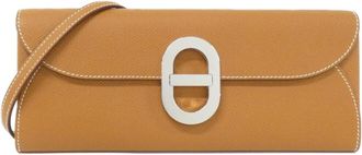 Herm&egrave;s Brown Gold Brown Epsom Leather Chain/Shoulder Wallet (Pre-Owned)