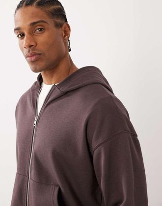 Cotton On Felpa con cappuccio e zip marrone cenere