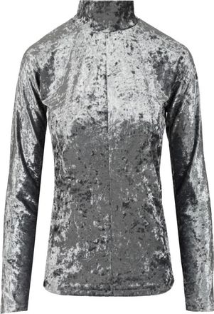 Forte_Forte Iridescent Stretch Velvet Turtleneck - Dames - Longsleeves - Grijs - L - Polyester - Tops