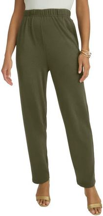 Jessica London Soft Ease Straight Leg Pant in Dark Olive Green at Nordstrom, Size 28