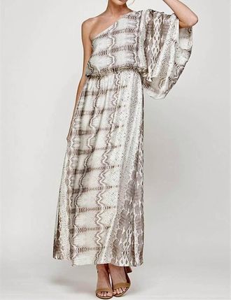 Carmela One Shoulder Snake Print Maxi Dress In Ivory