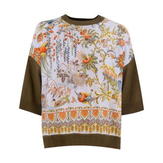 Etro Truien & Vesten, Dames, Veelkleurig, M, Katoen, Gebreid T-shirt met Bloemmotief