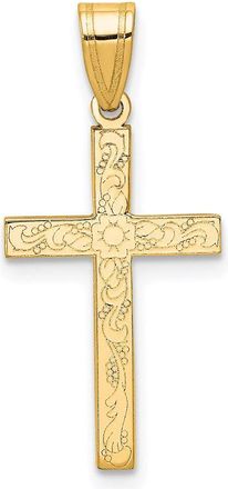 Diamond2Deal 14k Yellow Gold Etched Floral Cross Pendant