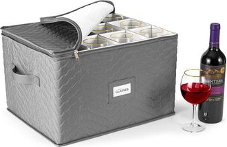 Sorbus Quilted Wine Glass Storage Case With Dividers &